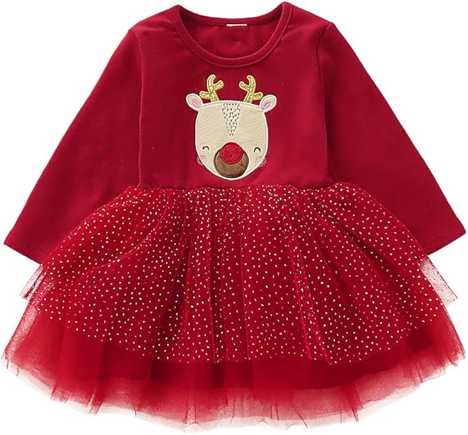 borlai 婴儿女孩圣诞 tutu 连衣裙,可爱的长袖服装,红色派对礼服 1-4